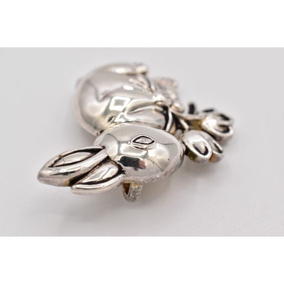 MJ Vintage Easter Bunny Rabbit Pin Brooch Pendant Big Heavy Chunky Signed BinBP - Picture 7 of 12